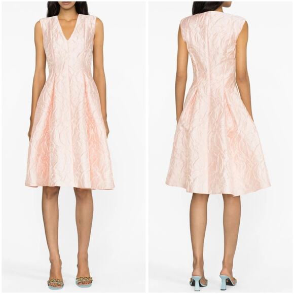 Talbot Runhof Pink Jacquard Knee Length A-Line Dress NWT New US 4 - Picture 2 of 11